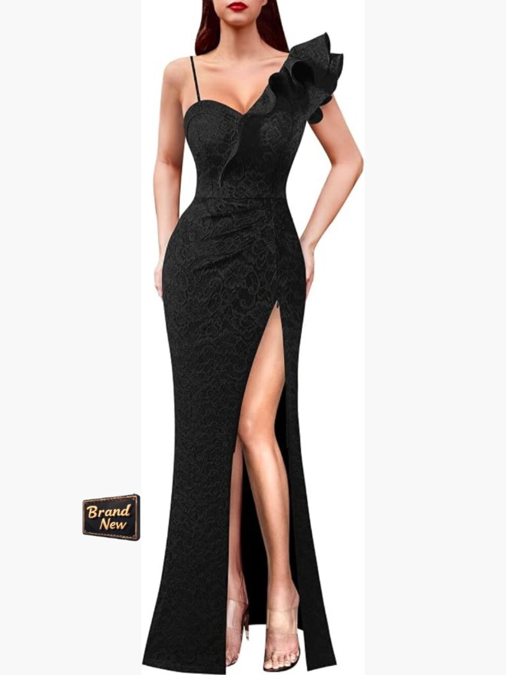 One Shoulder Ruffle Mermaid Maxi Dress Formal Prom Gown Sz XS